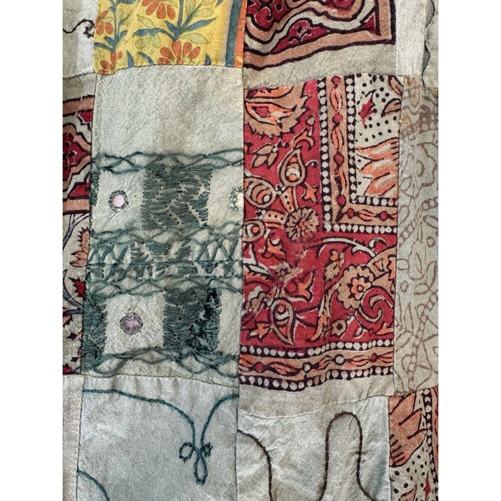 Patchwork kantha quilt kimono Jacket Green Embroidered Boho Art to Wear Hippie - Picture 11 of 16